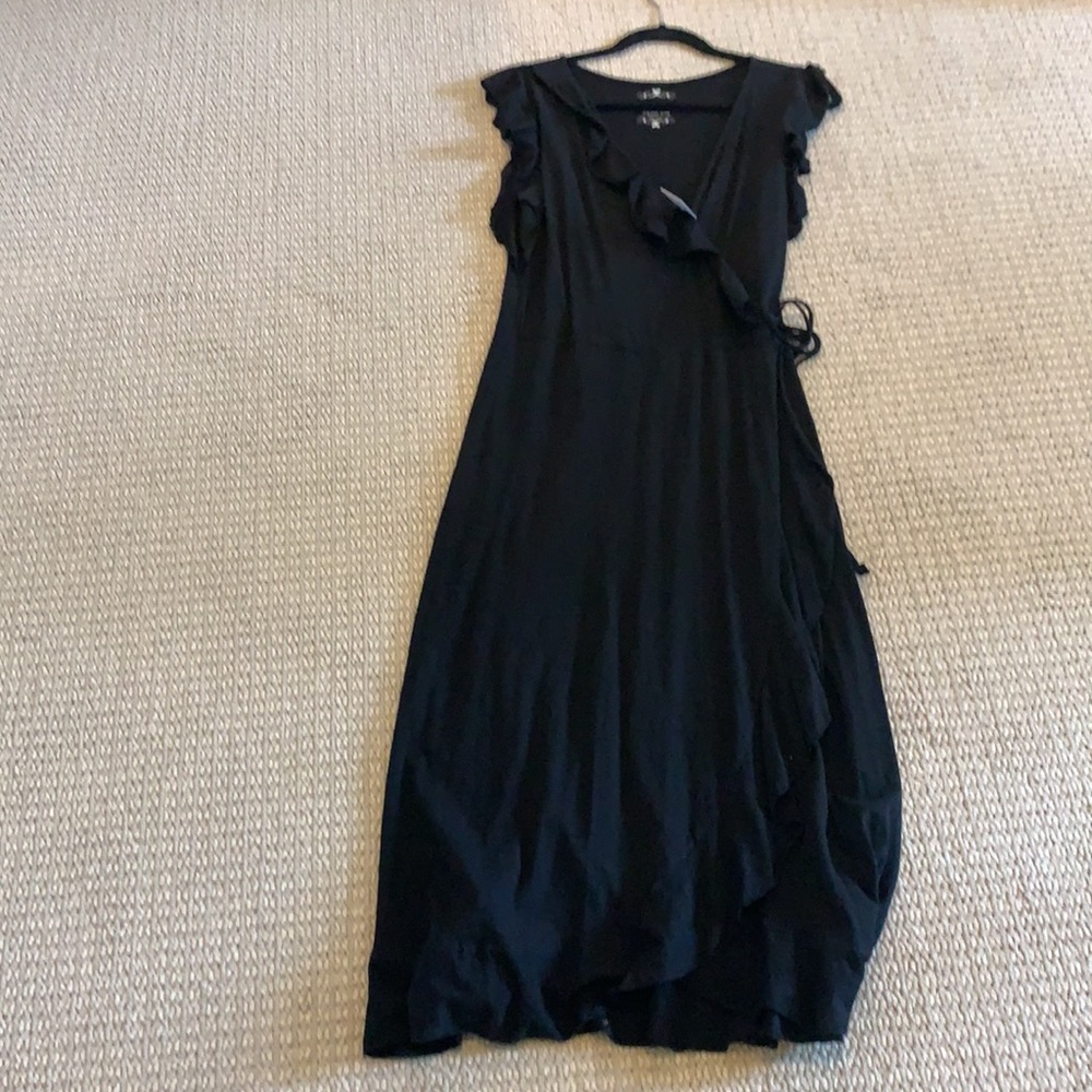VELVET by Graham and Spencer NWT Black slub knit wrap t-shirt dress size Large